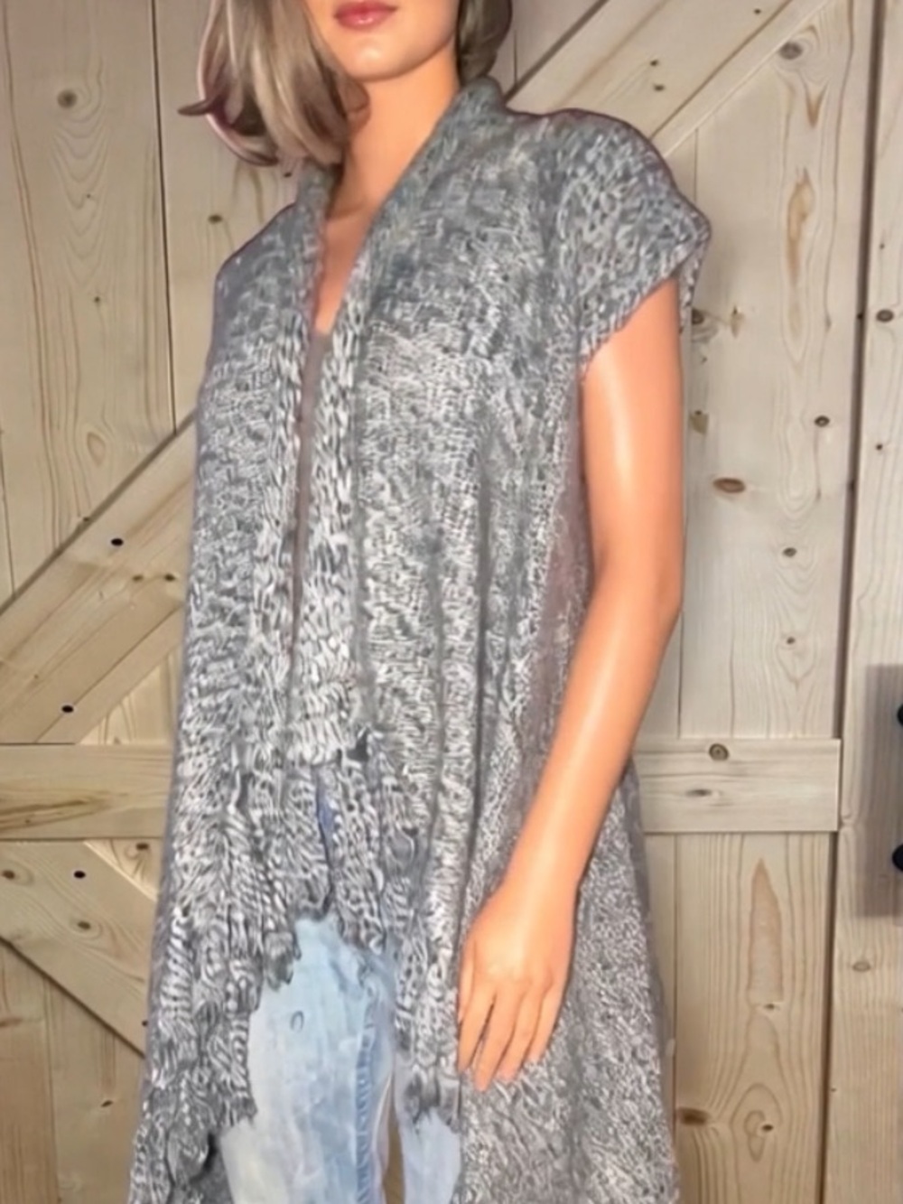 Vintage Boho Fringe Sweater Vest Cardigan OS